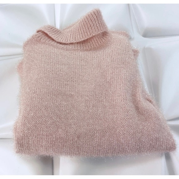 $298 Kate Spade Sz XS Blush Pink Fuzzy Iridescent Shimmer Turtleneck Sweater - Picture 6 of 9